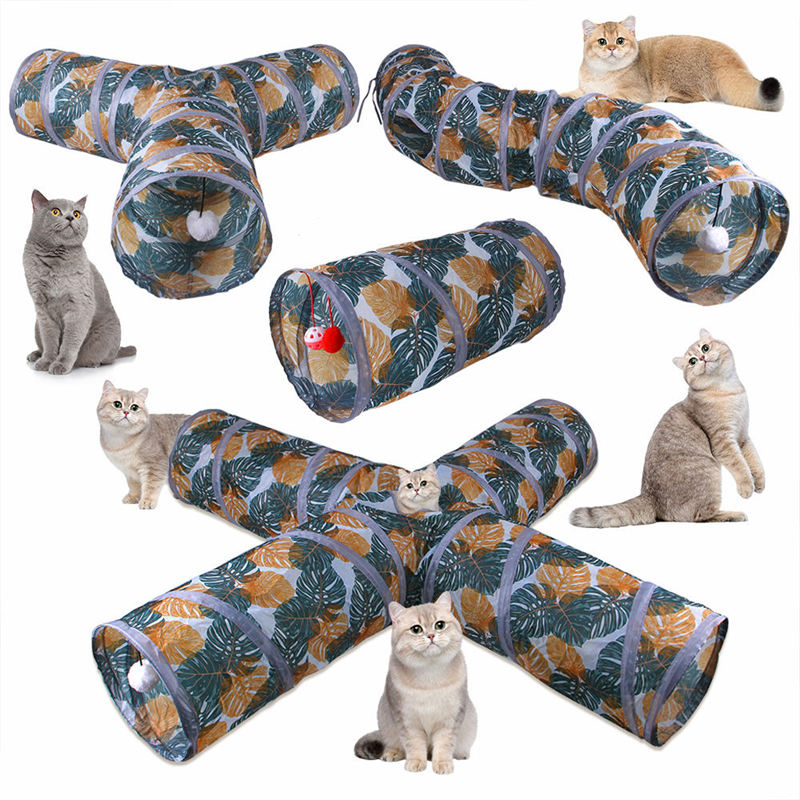 Aiitle Printed Leaves Foldable Cat Tunnel Aiitle UK