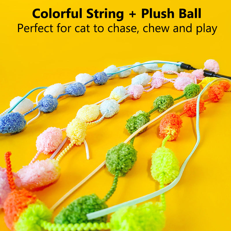 Aiitle Colorful Plush Ball Cat Teaser Wand 3 PCS Set