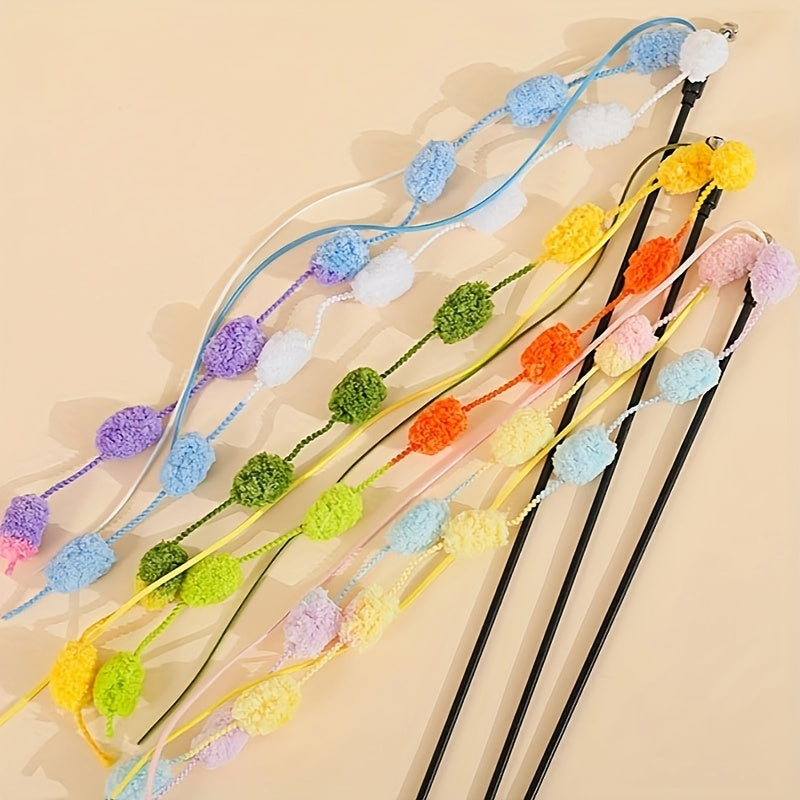 Aiitle Colorful Plush Ball Cat Teaser Wand 3 PCS Set
