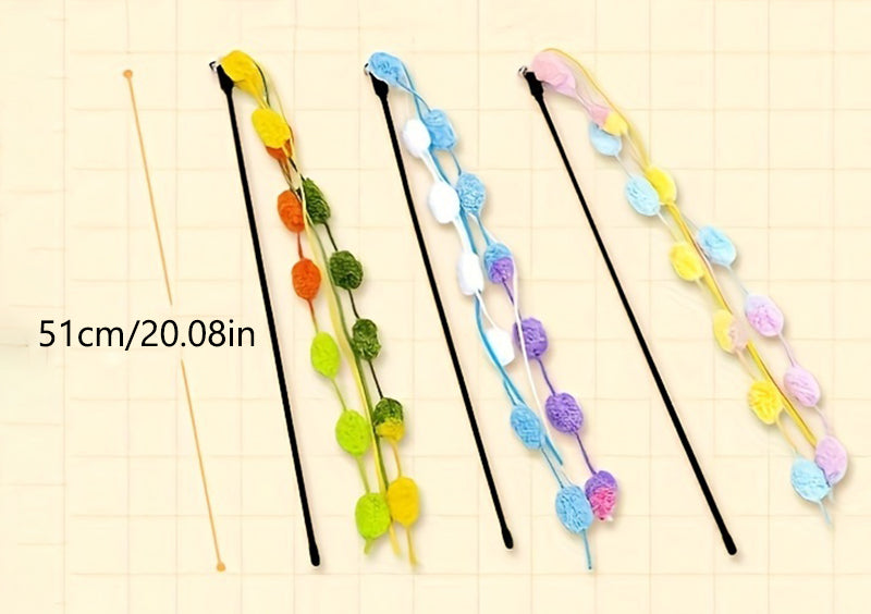 Aiitle Colorful Plush Ball Cat Teaser Wand 3 PCS Set