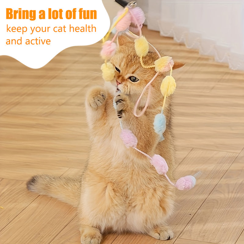 Aiitle Colorful Plush Ball Cat Teaser Wand 3 PCS Set