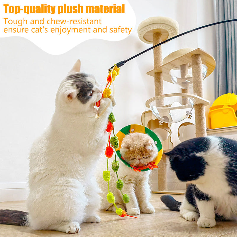 Aiitle Colorful Plush Ball Cat Teaser Wand 3 PCS Set