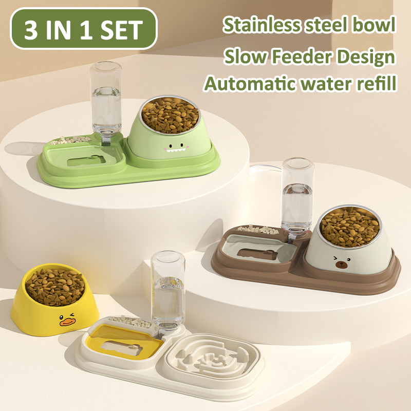 Aiitle 3 in 1 Pet Slow Feeder with Water Bottle Set