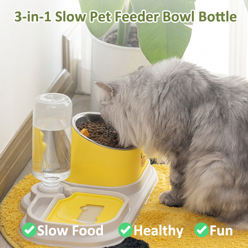 Aiitle 3 in 1 Pet Slow Feeder with Water Bottle Set