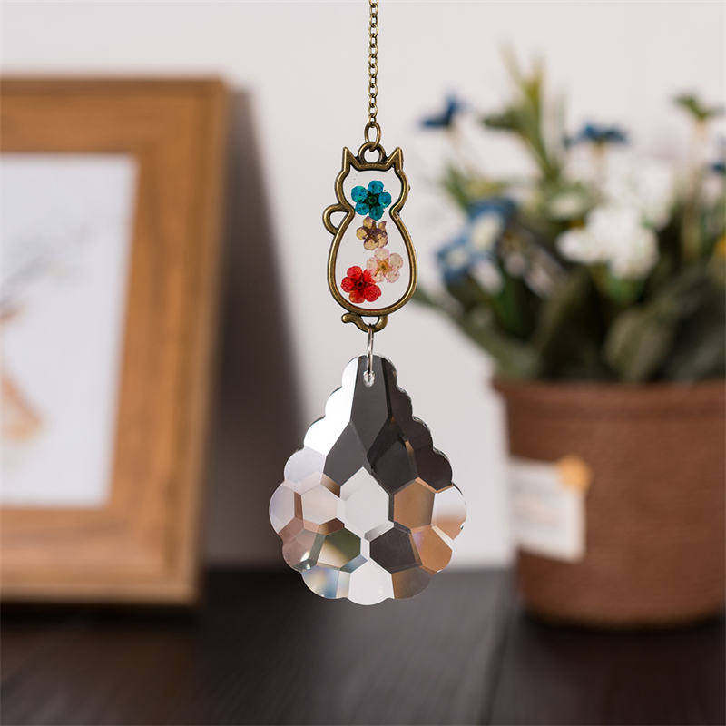 Aiitle Cat Suncatcher Ornament with Flower