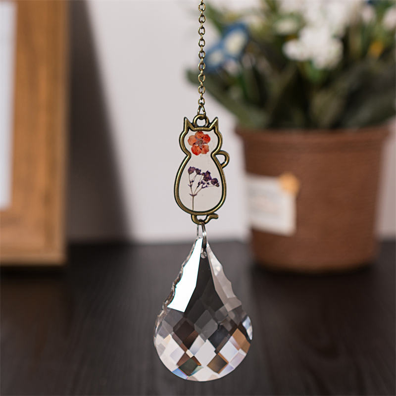 Aiitle Cat Suncatcher Ornament with Flower