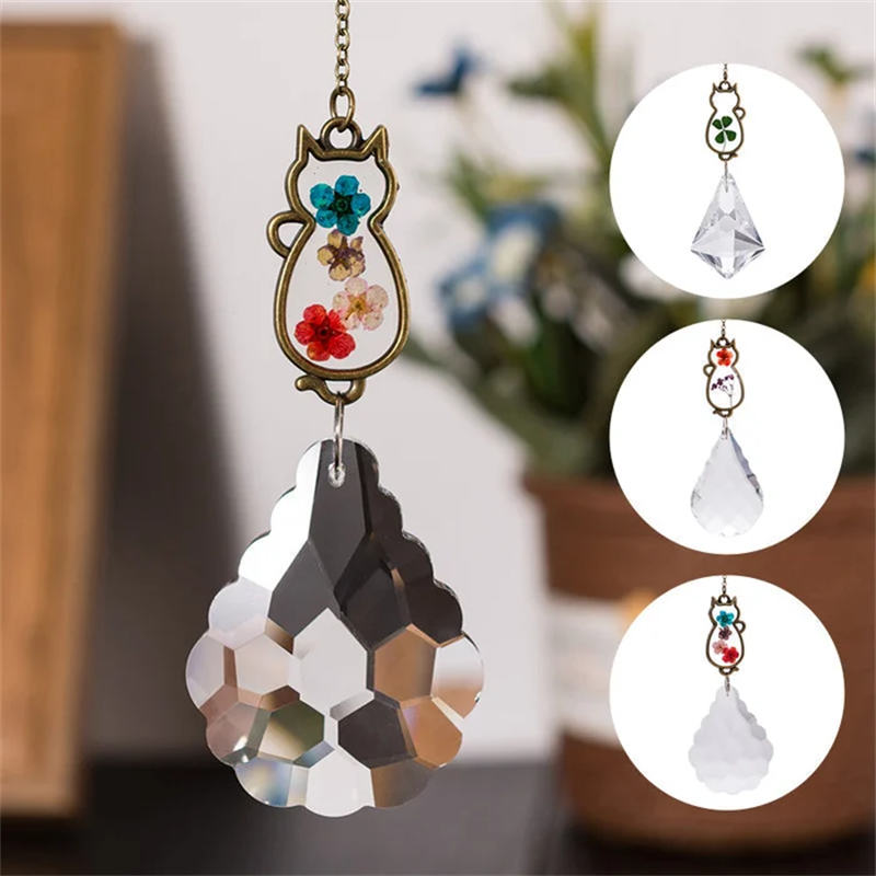 Aiitle Cat Suncatcher Ornament with Flower