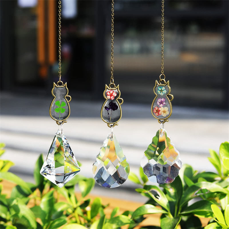 Aiitle Cat Suncatcher Ornament with Flower