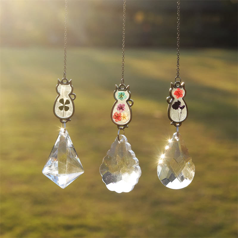 Aiitle Cat Suncatcher Ornament with Flower