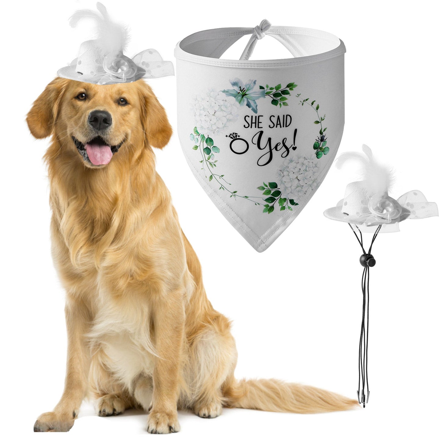 AIITLE She Said Yes Dog Wedding Bandana & White Hat Set Dog Wedding Attire | AIITLE