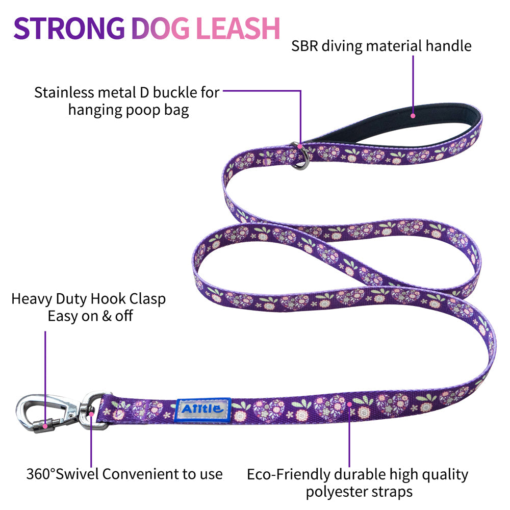 Aiitle New Adjustable Step in Dog Harness Leash Set Purple Flower