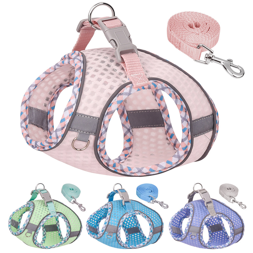 Aiitle Plaid Border Reflective Mesh Dog Harness Pink