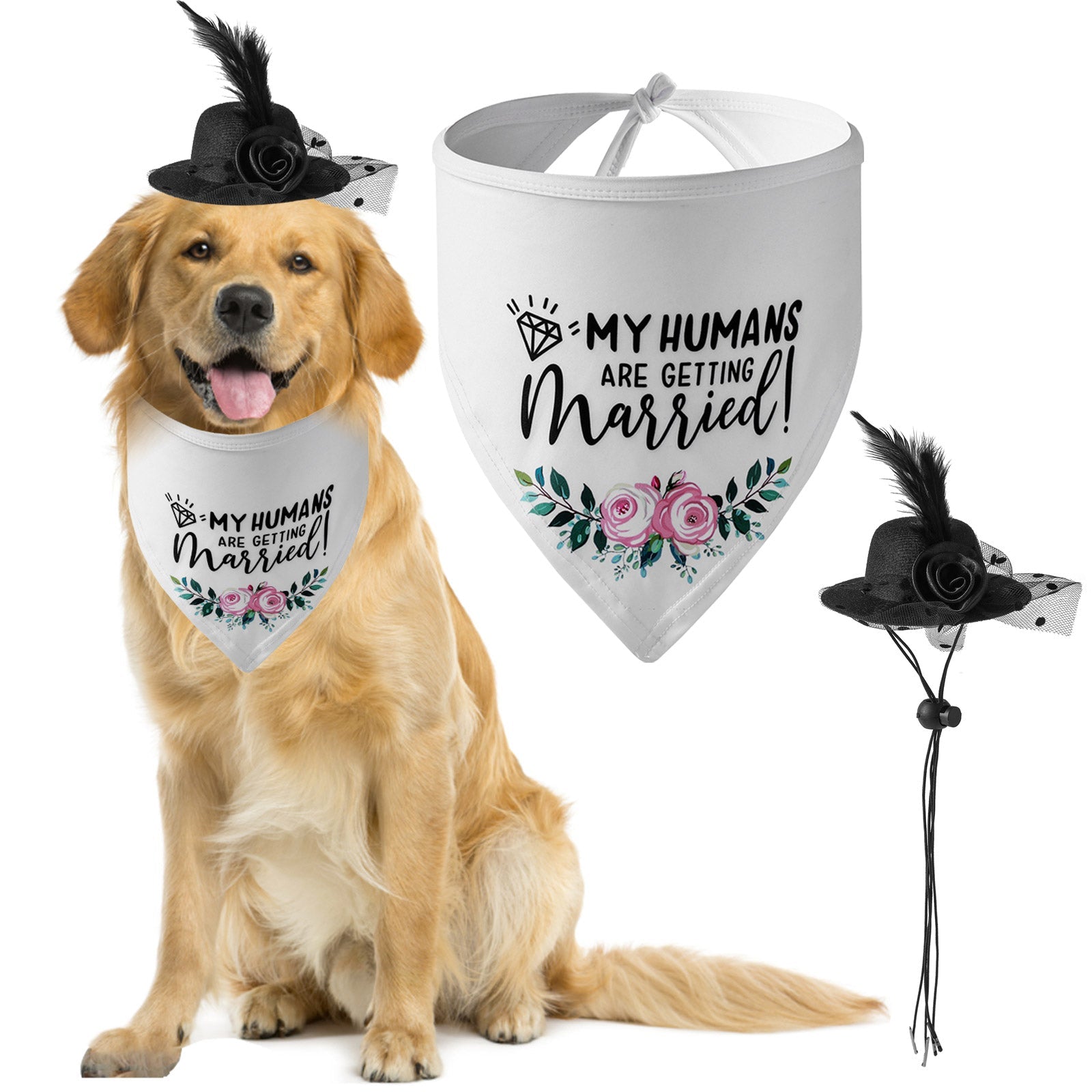 AIITLE She Said Yes Dog Wedding Bandana & White Hat Set Dog Wedding Attire | AIITLE