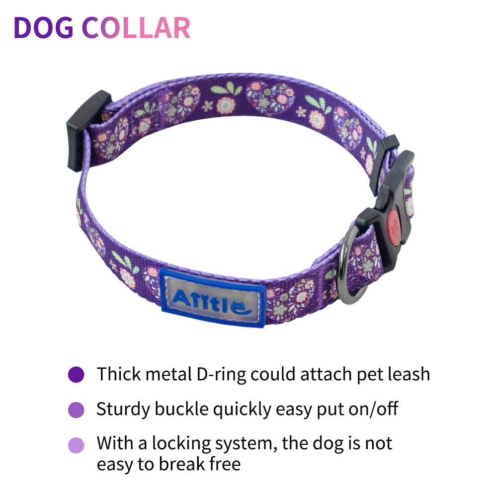 Aiitle New Adjustable Step in Dog Harness Leash Set Purple Flower