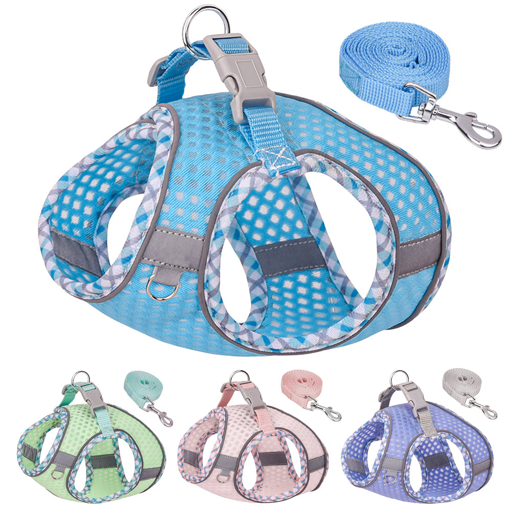 Aiitle Plaid Border Reflective Mesh Dog Harness Blue