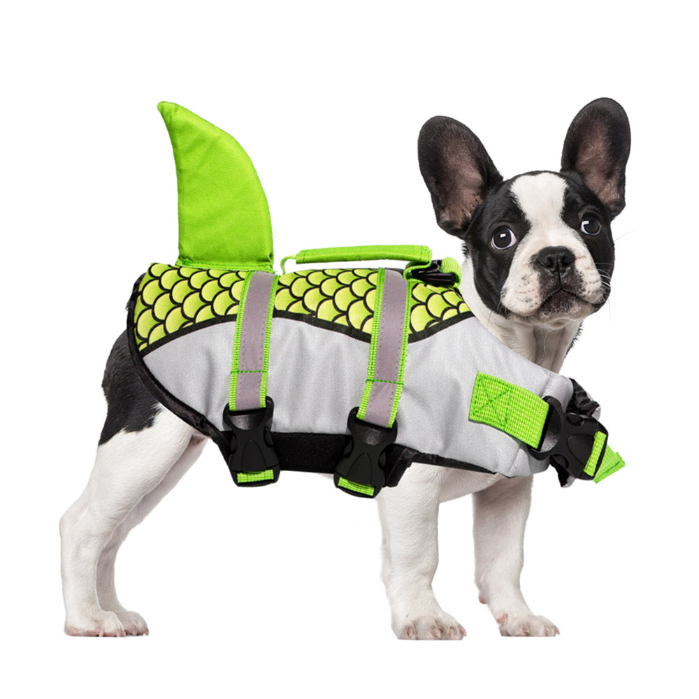 Aiitle Adjustable Shark Dog Life Vest with Rescue Handle Green