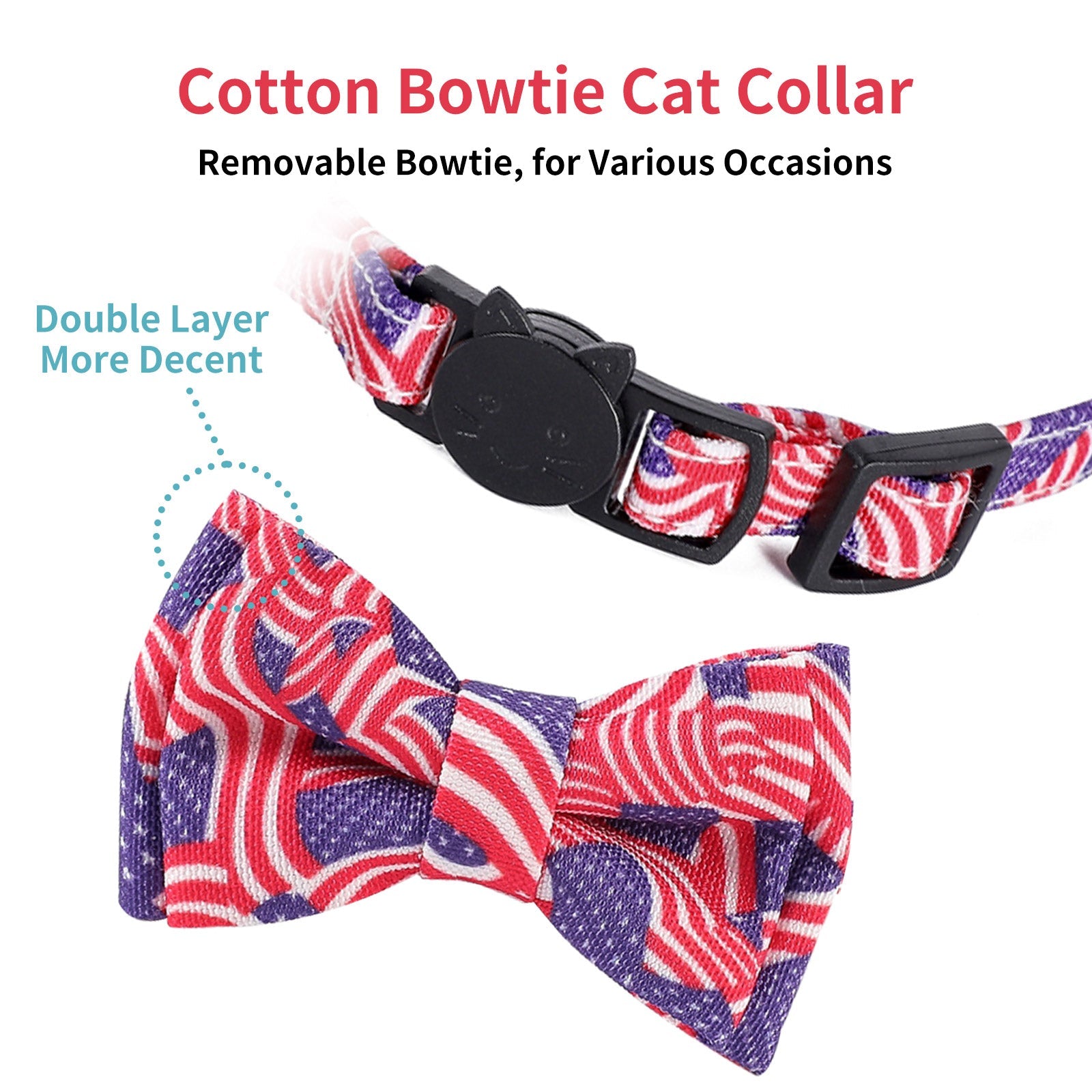 AIITLE American Flag Cat Collar with Bell Bow Tie Star Charm Breakaway | AIITLE