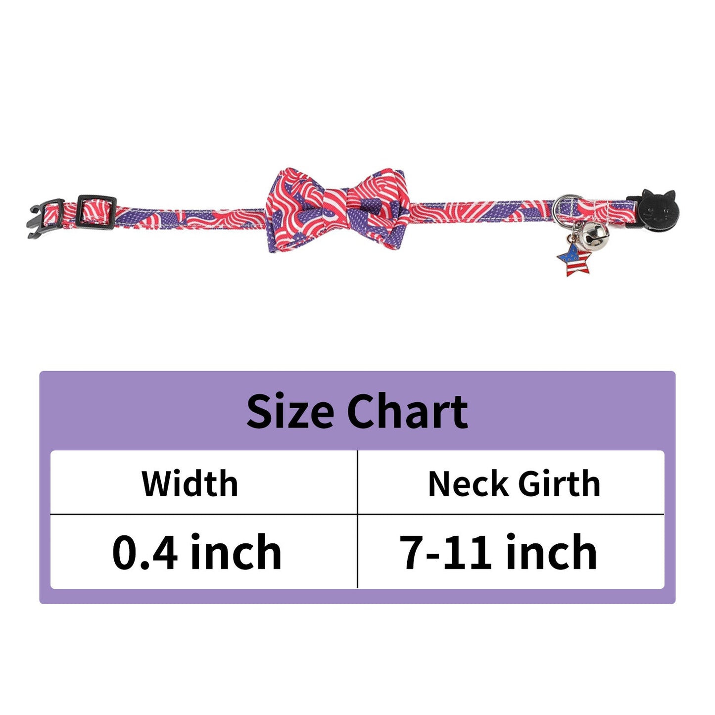 AIITLE American Flag Cat Collar with Bell Bow Tie Star Charm Breakaway | AIITLE