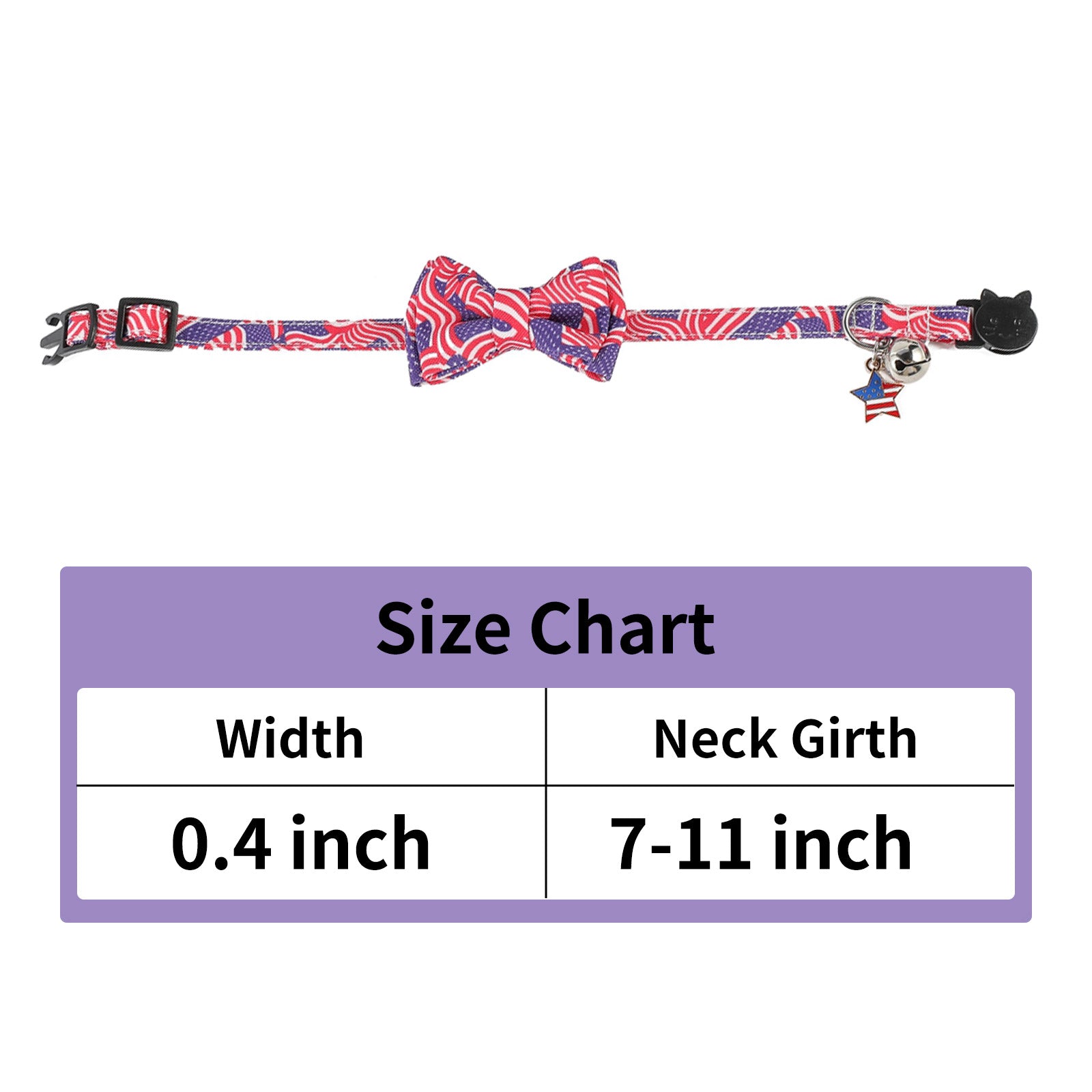 AIITLE American Flag Cat Collar with Bell Bow Tie Star Charm Breakaway | AIITLE