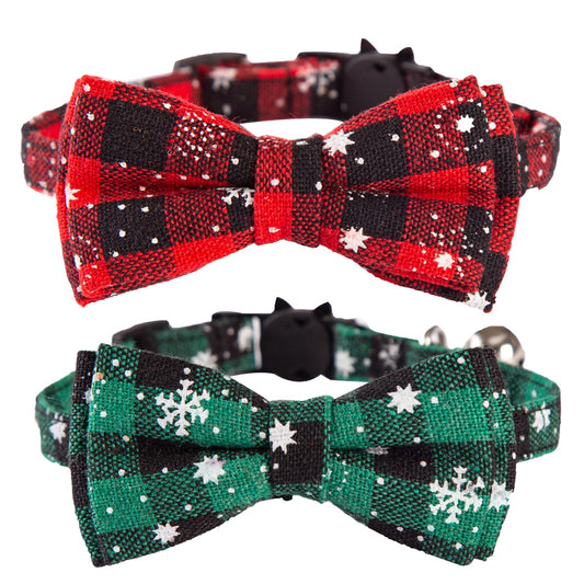 AIITLE Christmas Breakaway Plaid Cat Collar with Cute Bow Tie and Bell | AIITLE