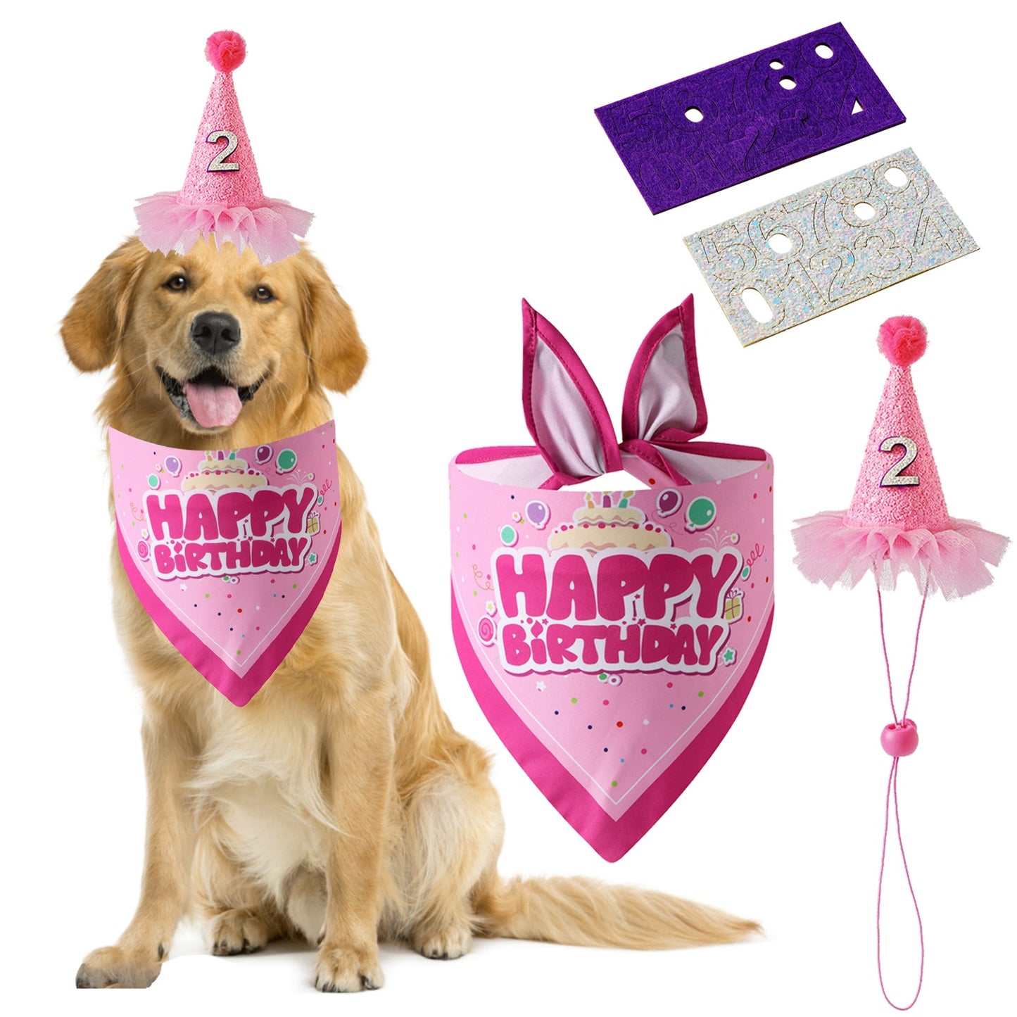 Aiitle Dog Birthday Bandana Hat Set (Birthday Girl)