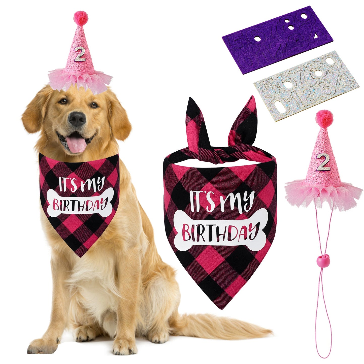 Aiitle Dog Birthday Bandana Hat Set (Birthday Girl)