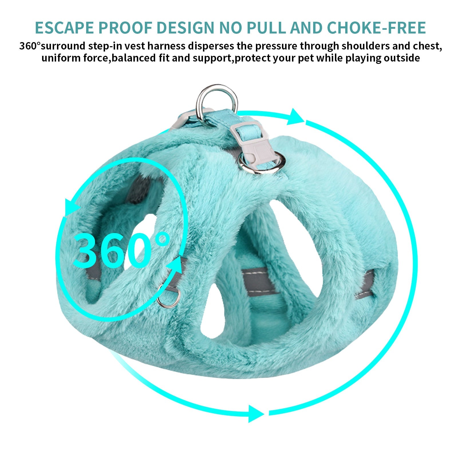 AIITLE Reflective Plush Fabric Dog Winter Harness and Leash Set, No Pull Vest | AIITLE