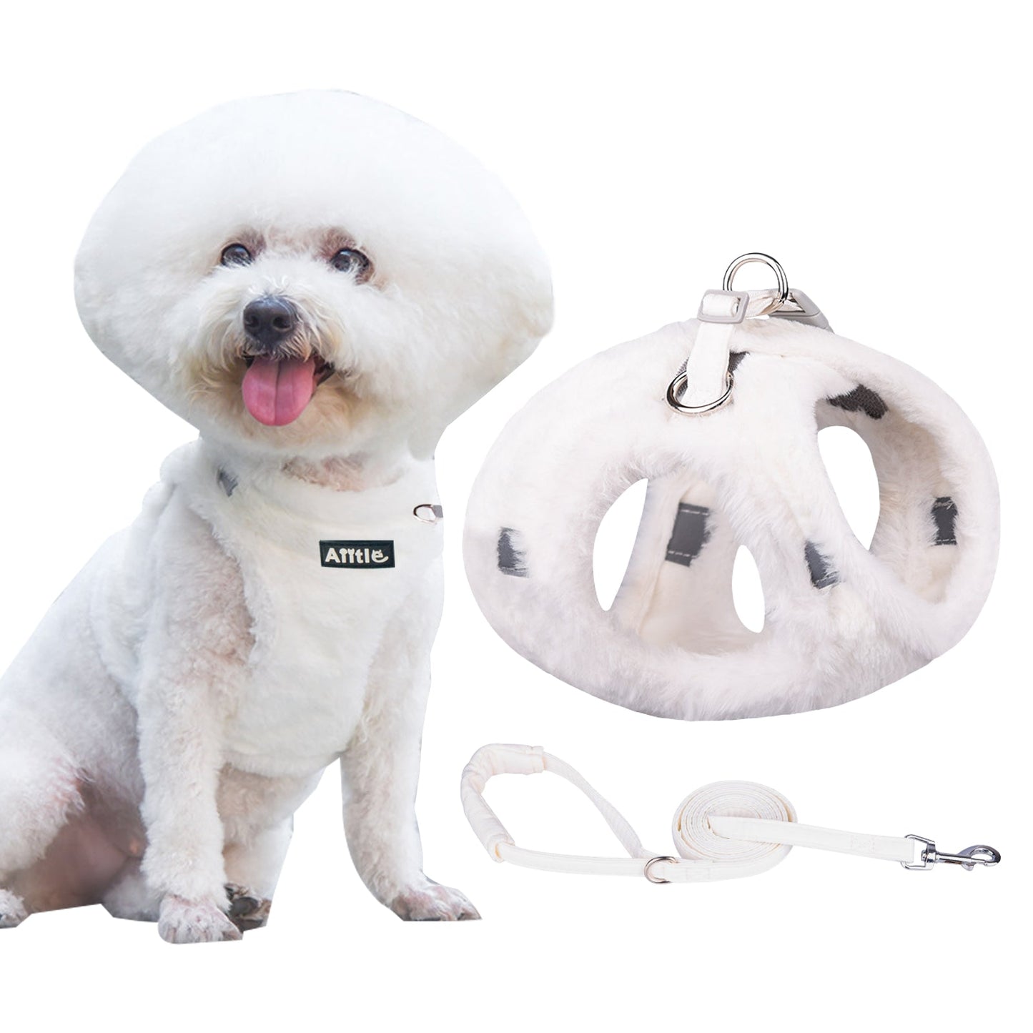 AIITLE Reflective Plush Fabric Dog Winter Harness and Leash Set, No Pull Vest | AIITLE