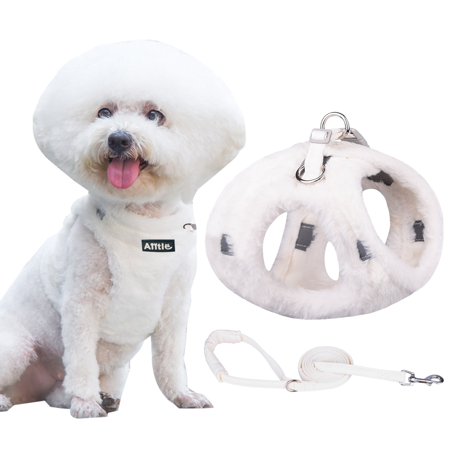 AIITLE Reflective Plush Fabric Dog Winter Harness and Leash Set, No Pull Vest | AIITLE