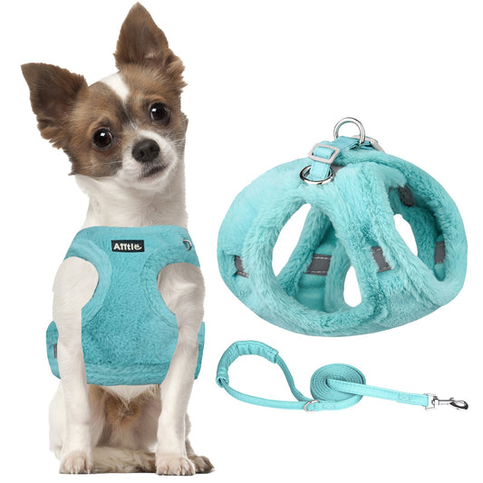 AIITLE Reflective Plush Fabric Dog Winter Harness and Leash Set, No Pull Vest | AIITLE