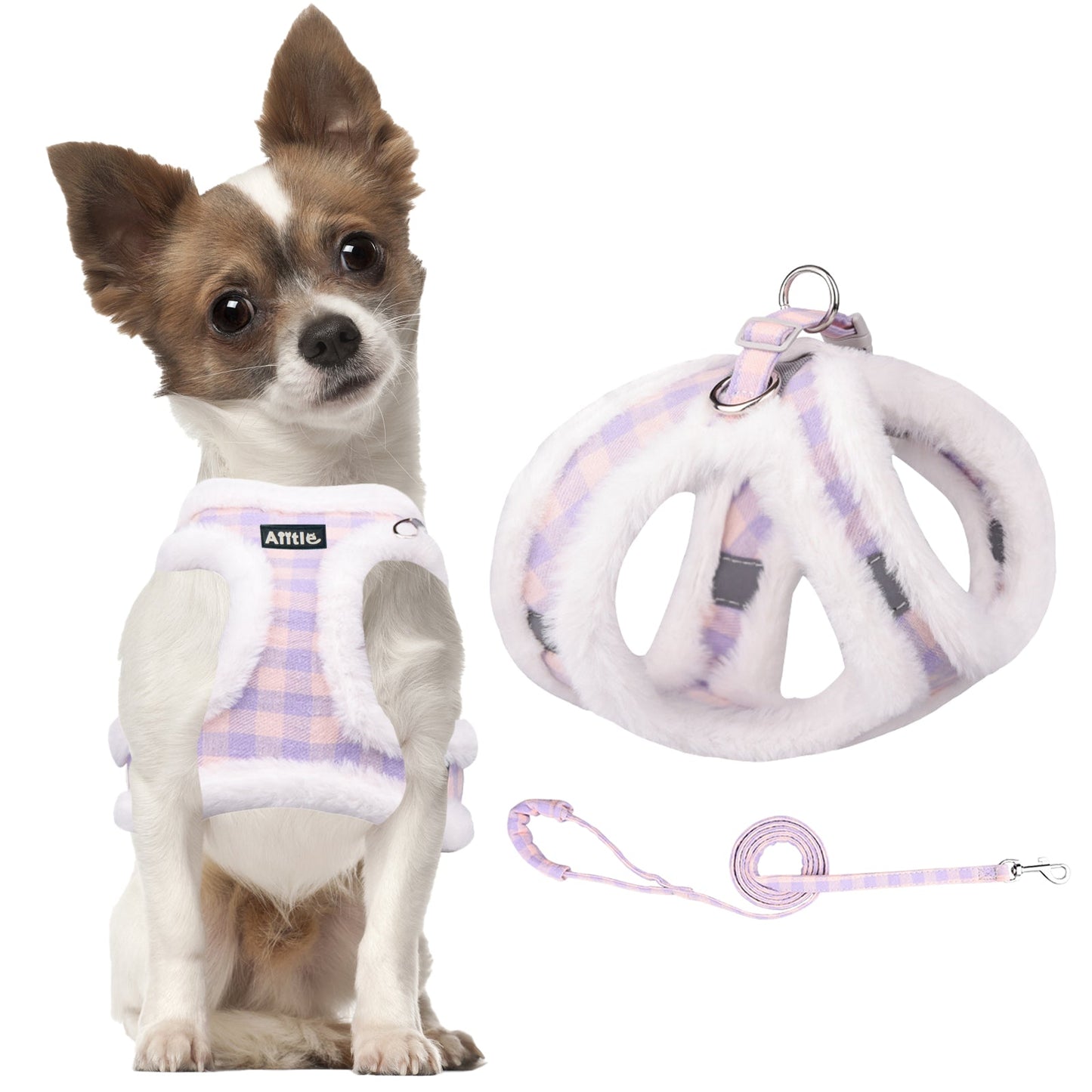 Aiitle Winter Plush Dog No Pull Harness and Leash Set