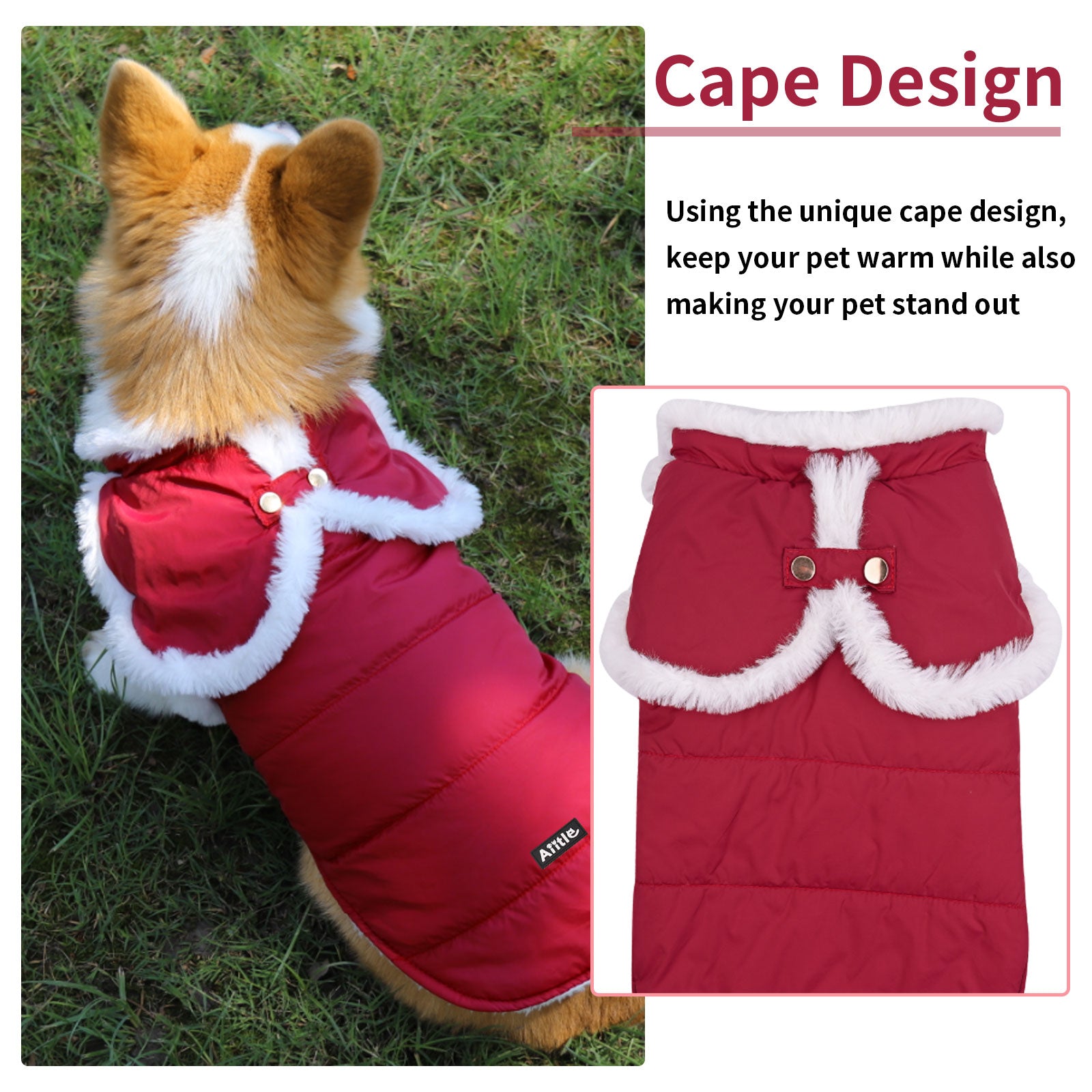 AIITLE Leg Hole Raw Edge Design Dog Winter Coat - Christmas Waterproof | AIITLE