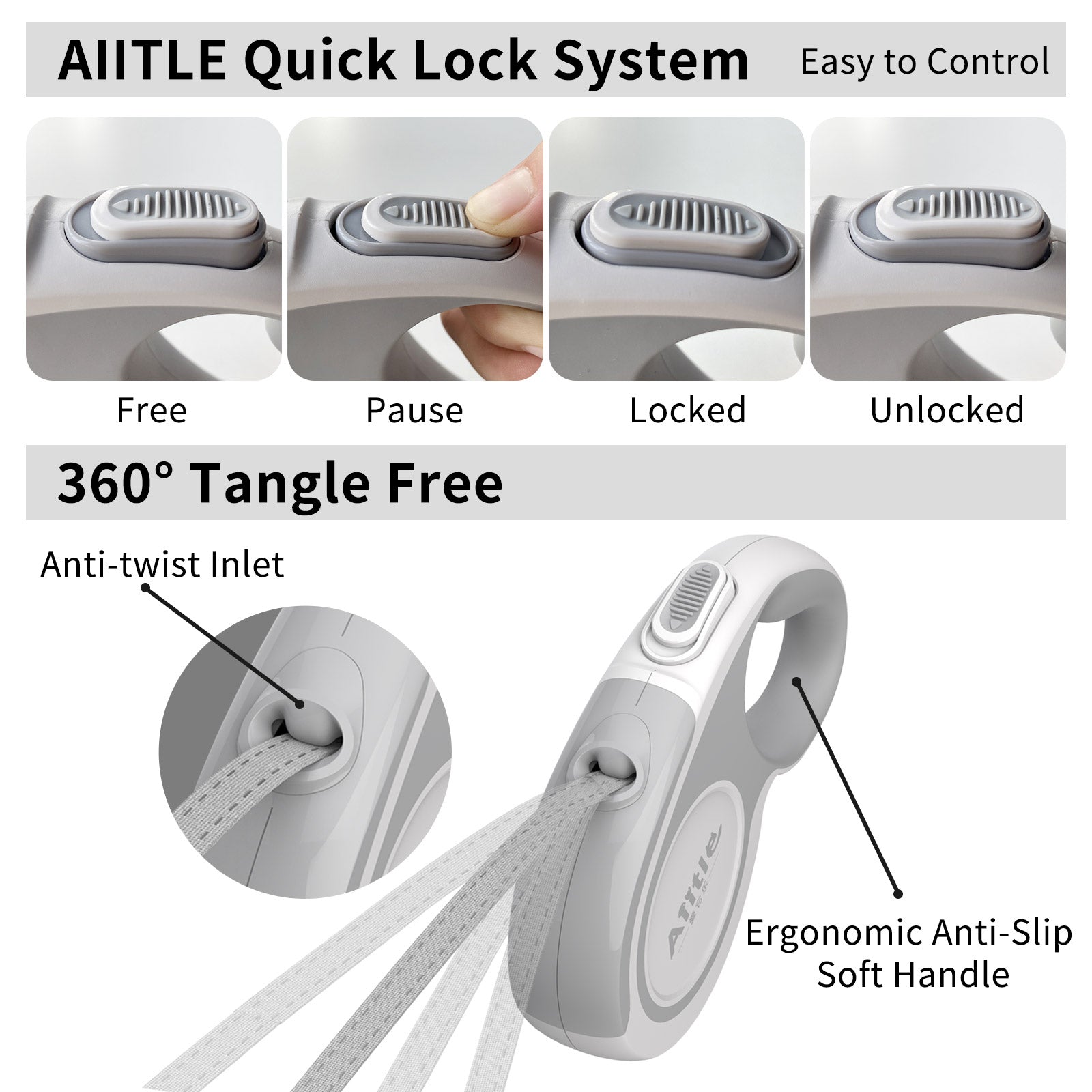 Aiitle Retractable Dog Leash, 16 ft Dog Leash for Dogs and Cats, Easy Single Lock | AIITLE