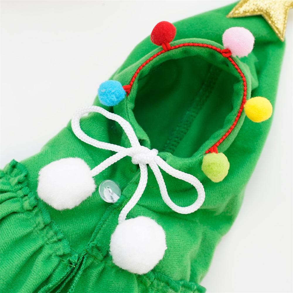 Aiitle Cute Pet Christmas Cloak with Star and Pompoms Green