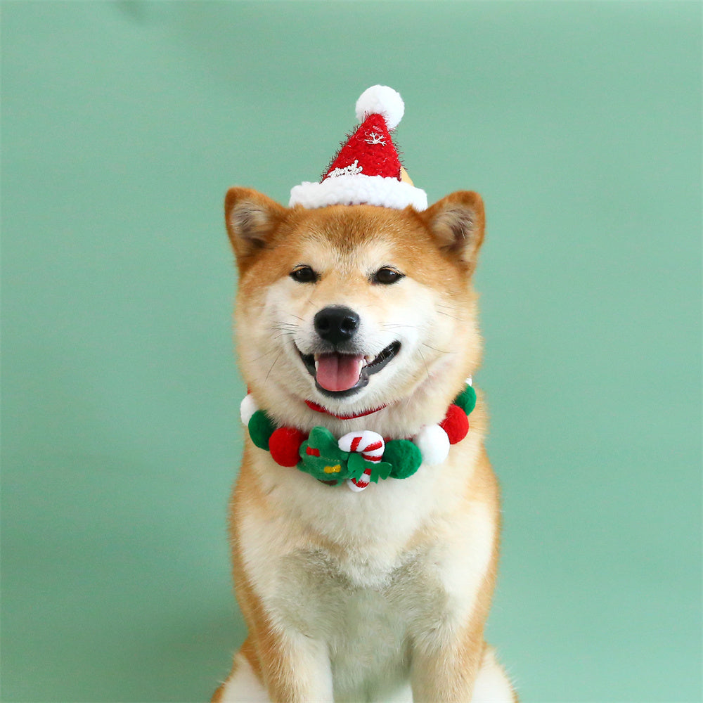 Aiitle Adjustable Pet Christmas Plush Pom Pom Collar