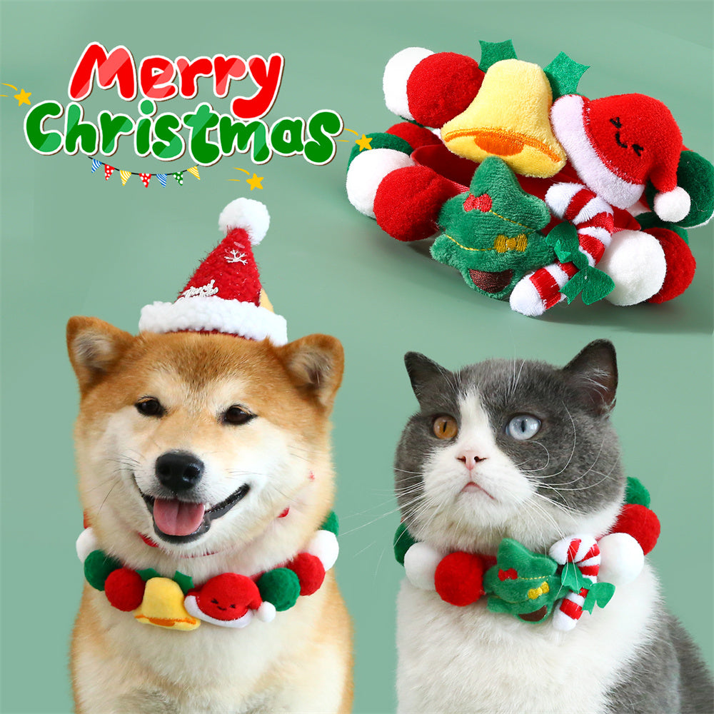 Aiitle Adjustable Pet Christmas Plush Pom Pom Collar