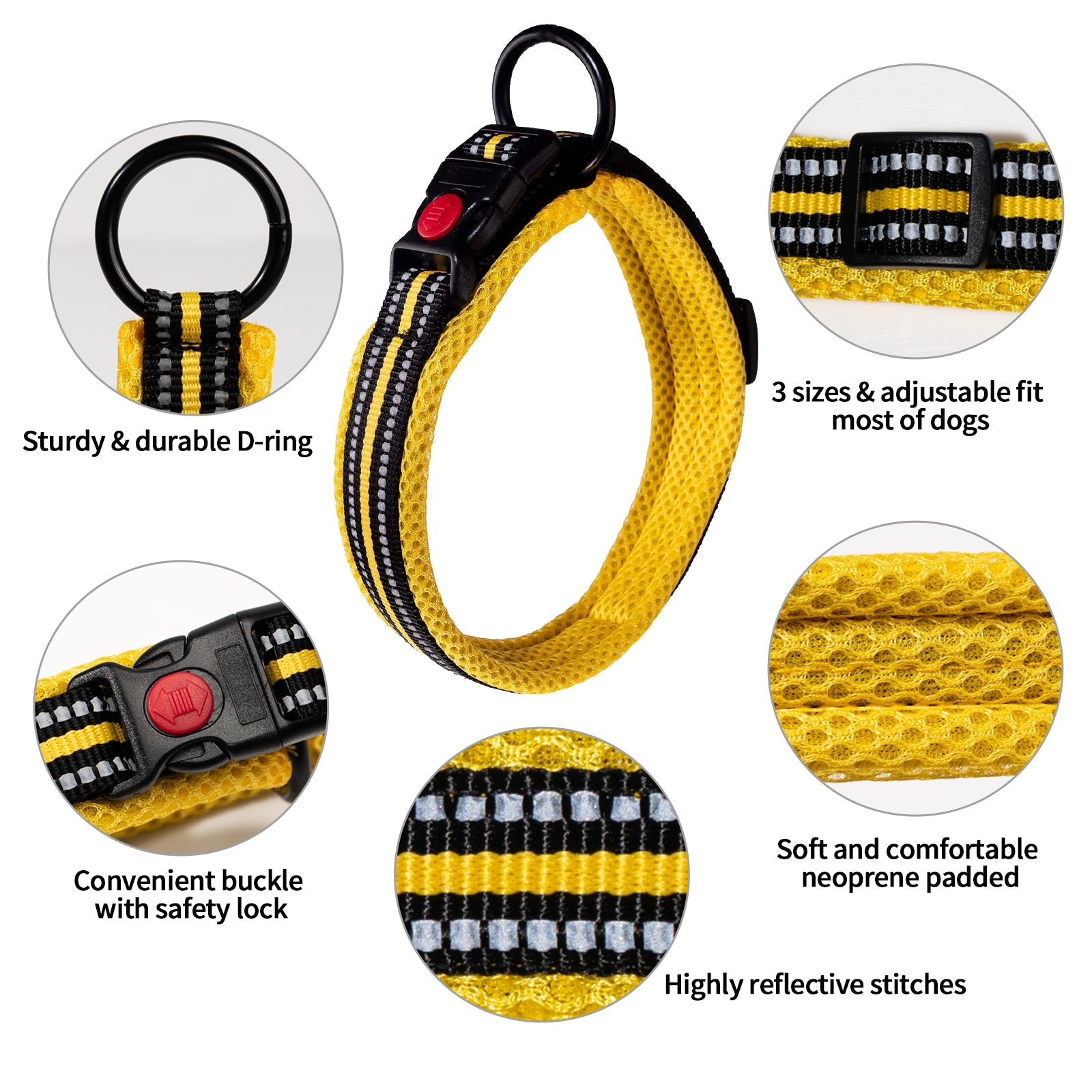 Reflective Dog Collar for Small Medium Large Dogs, Adjustable Soft Neoprene | AIITLE