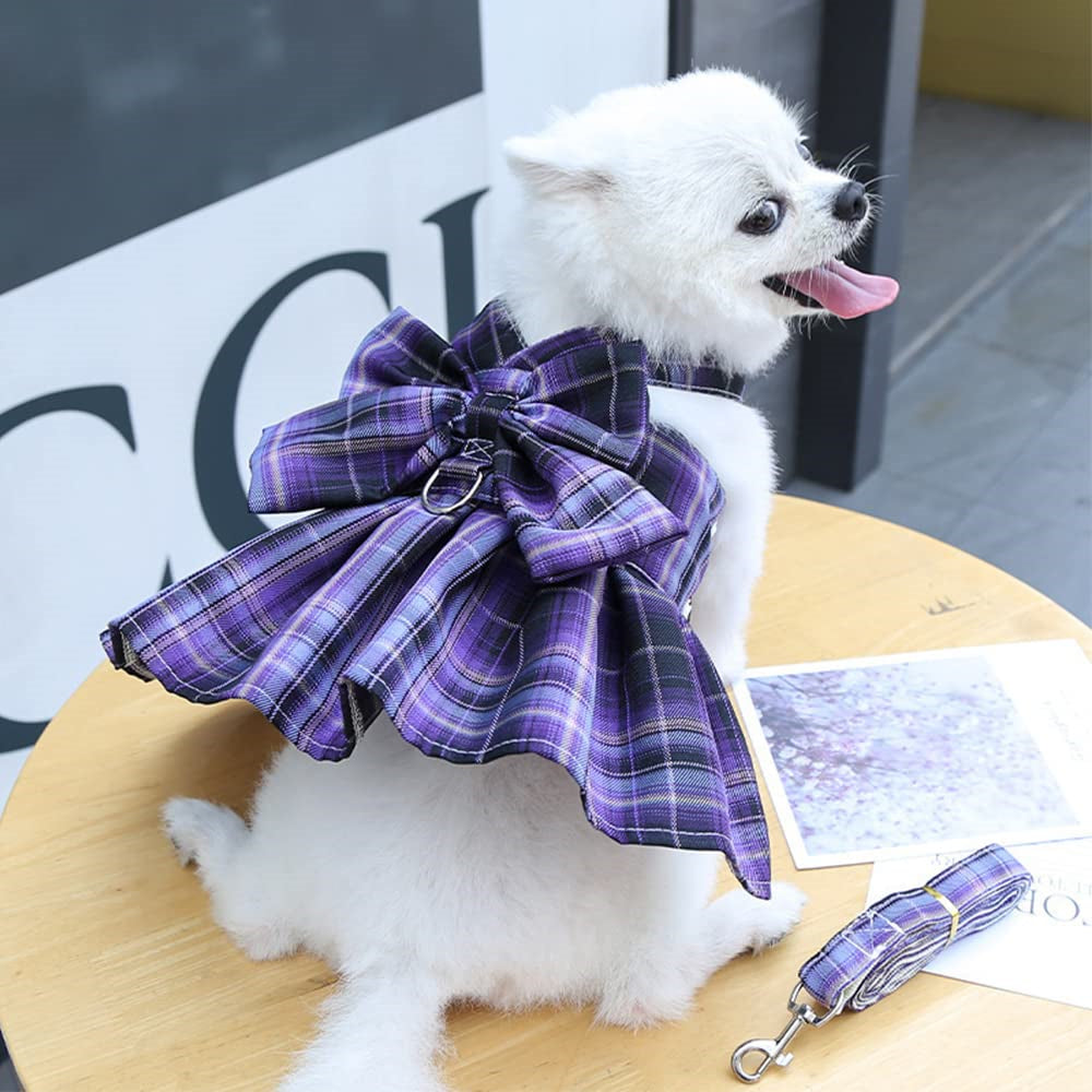 Aiitle Cute Pet Plaid Skrit Harness Leash Set