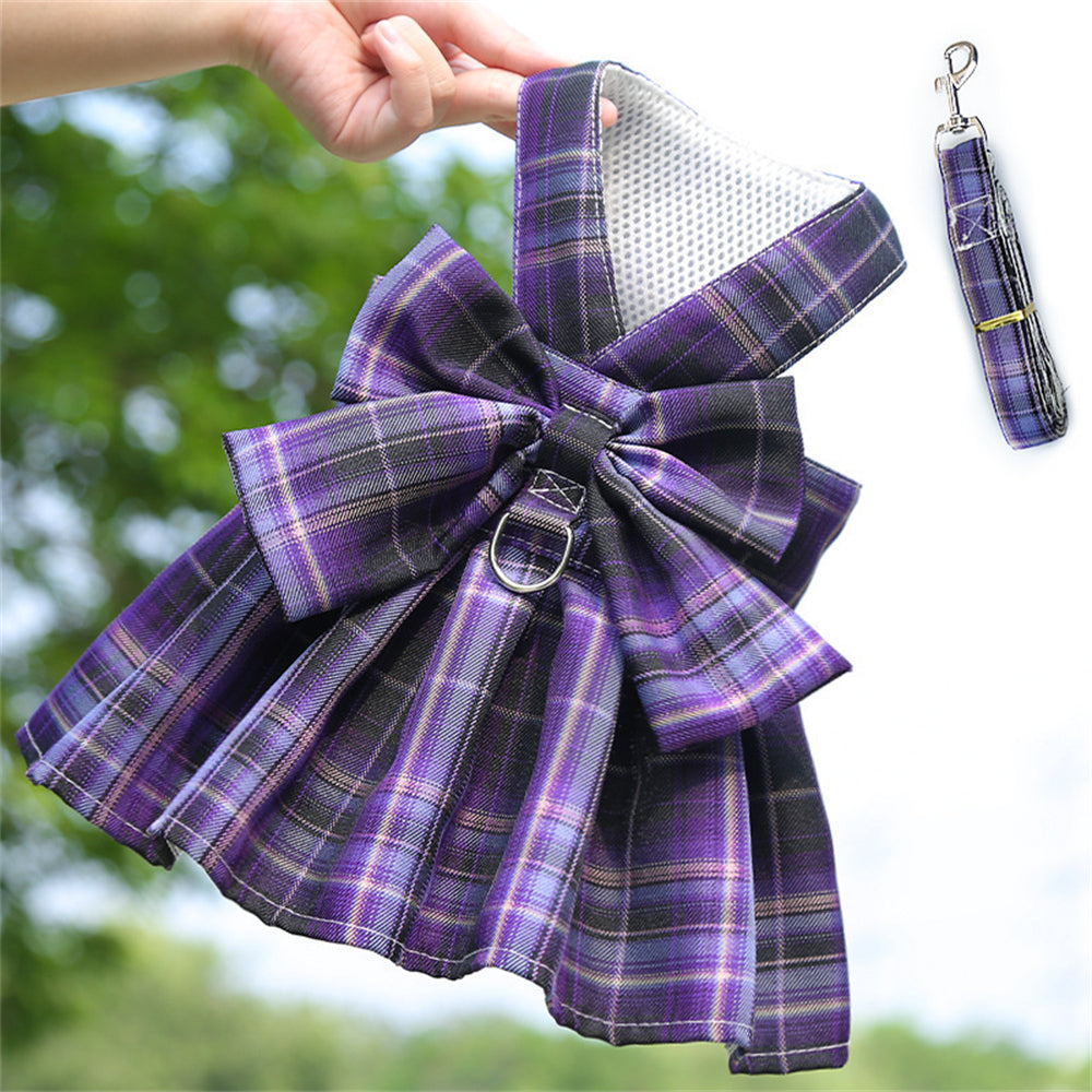 Aiitle Cute Pet Plaid Skrit Harness Leash Set