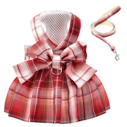 Aiitle Cute Pet Plaid Skrit Harness Leash Set