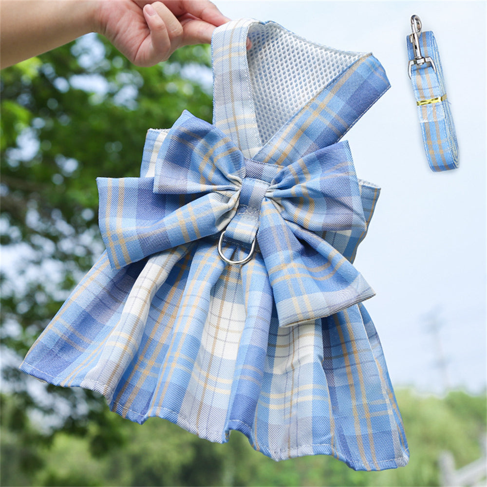 Aiitle Cute Pet Plaid Skrit Harness Leash Set