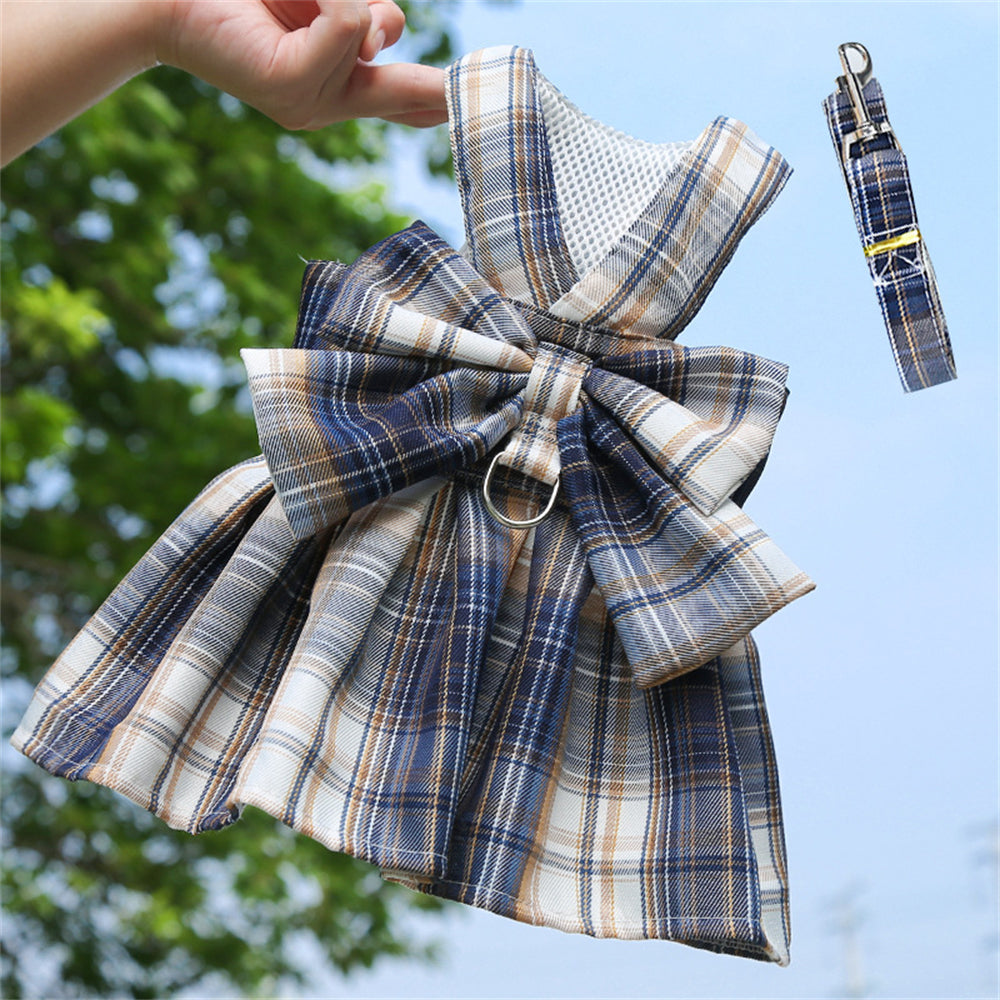 Aiitle Cute Pet Plaid Skrit Harness Leash Set