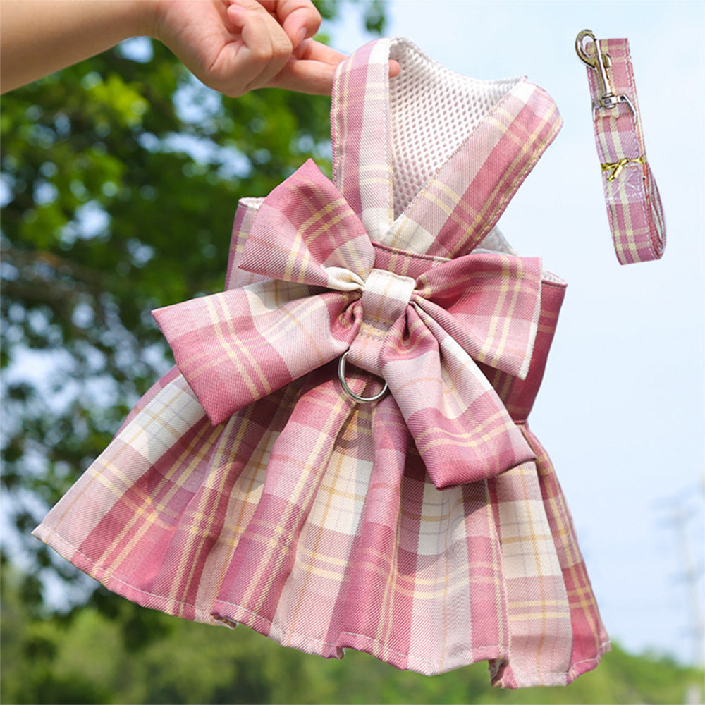 Aiitle Cute Pet Plaid Skrit Harness Leash Set