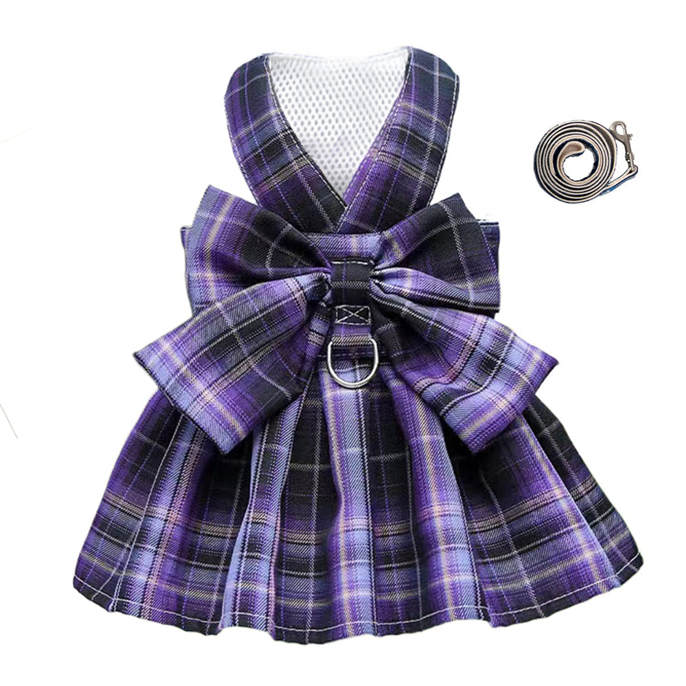 Aiitle Cute Pet Plaid Skrit Harness Leash Set