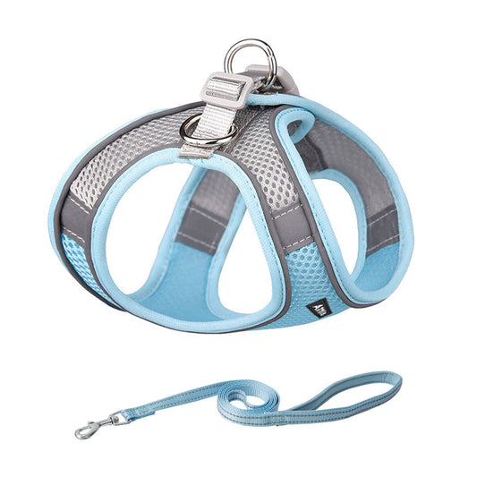 Aiitle Soft Adjustable Mesh Dog Harness Leash Set Blue