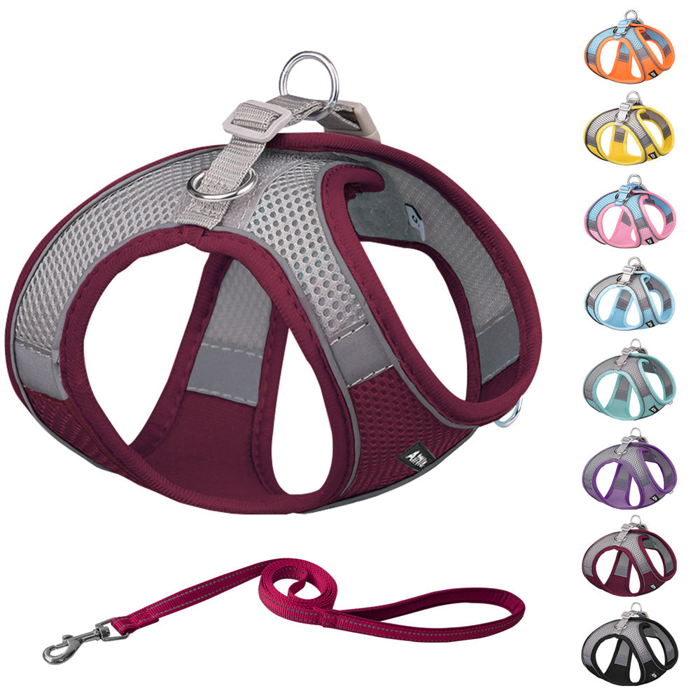 Aiitle Soft Adjustable Mesh Dog Harness Leash Set Burgundy