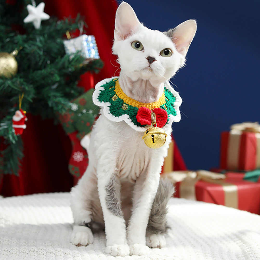 Aiitle Christmas Cute Handmade Knit Cat Collar