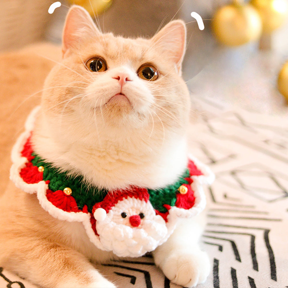 Aiitle Christmas Cute Handmade Knit Cat Collar