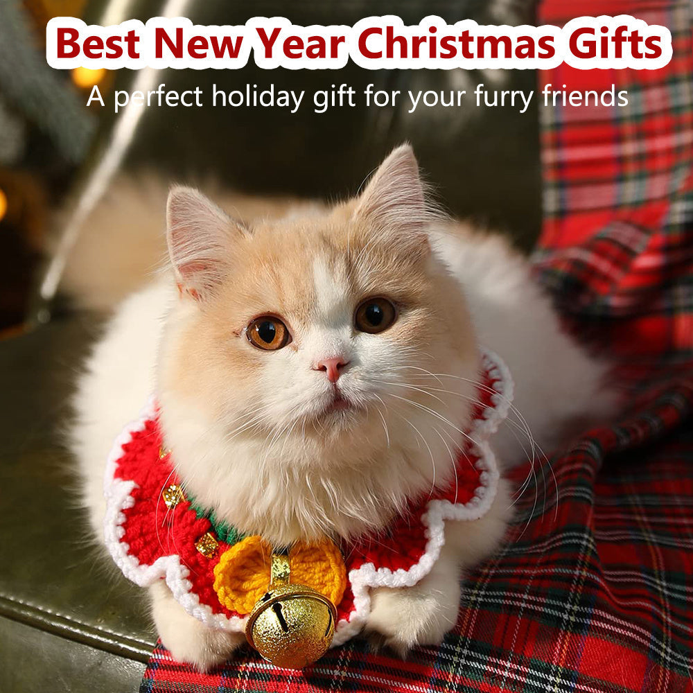 Aiitle Christmas Cute Handmade Knit Cat Collar