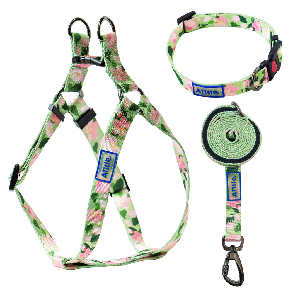 Aiitle New Adjustable Step in Dog Harness Leash Set Purple Flower